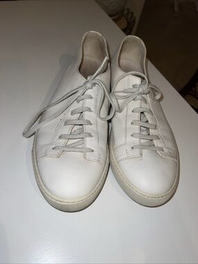 Santoni White Pebble Leather Lace Up Sneakers Size 11 Made in Italy